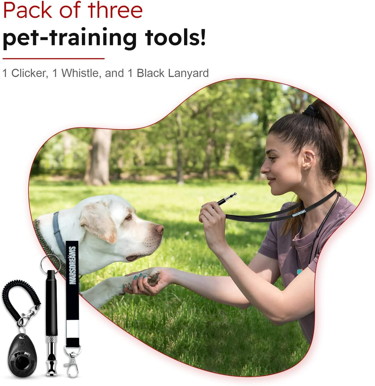 Pet Training Clicker & Whistle Set With Lanyard (3-Pack) - Adjustable Frequency Long-Range Behavior & Bark Control, Training Accessories for Dogs & Puppies 