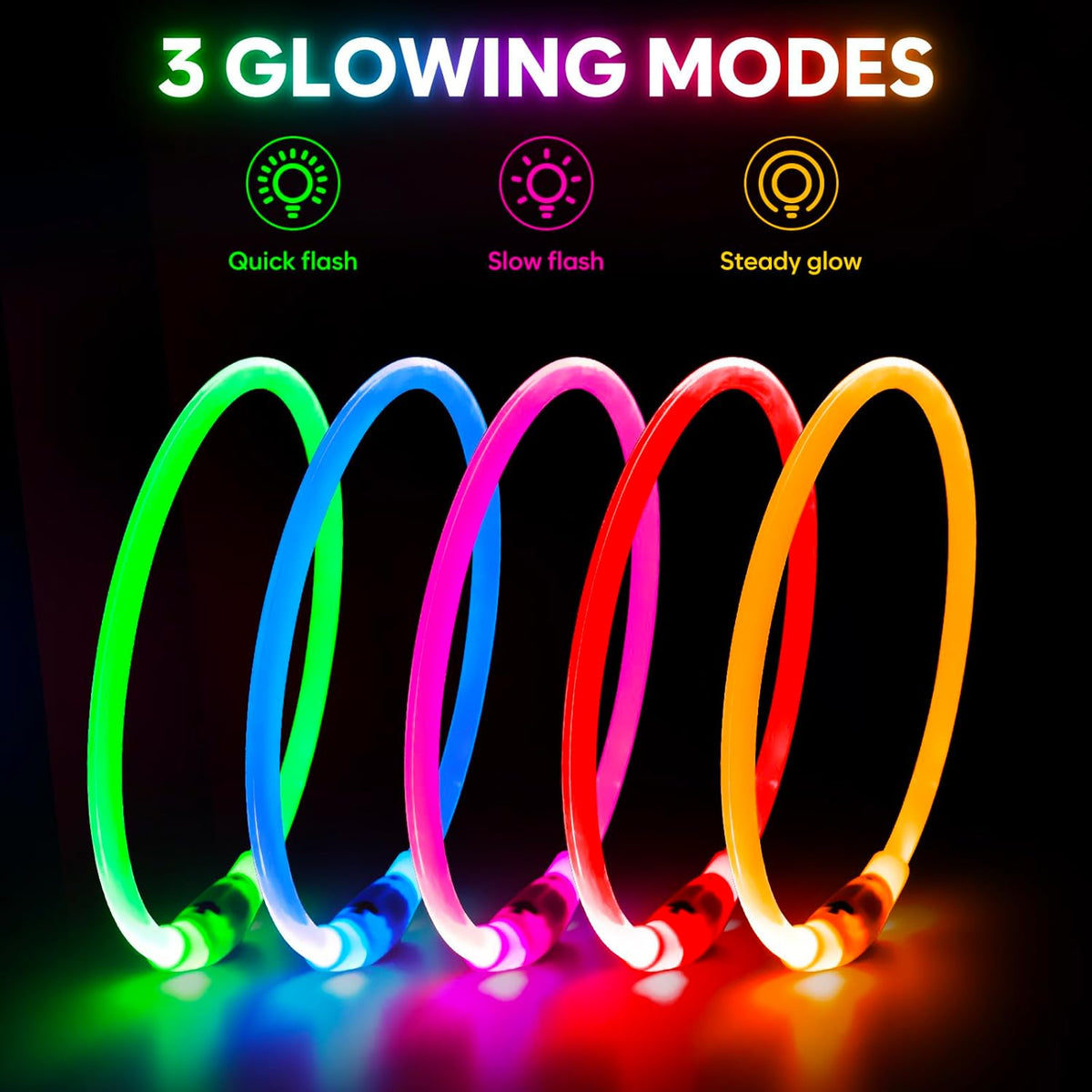 Light up LED Dog Collar - USB Rechargeable, Waterproof, TPU Safety Collar for Night Walks (Adjustable for All Dog Sizes)