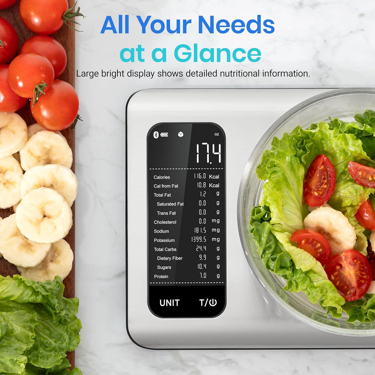Digital Food Kitchen Scale for Weight Loss, Meal Prep and Cooking - Accurate & Easy to Use, Large Matte Black