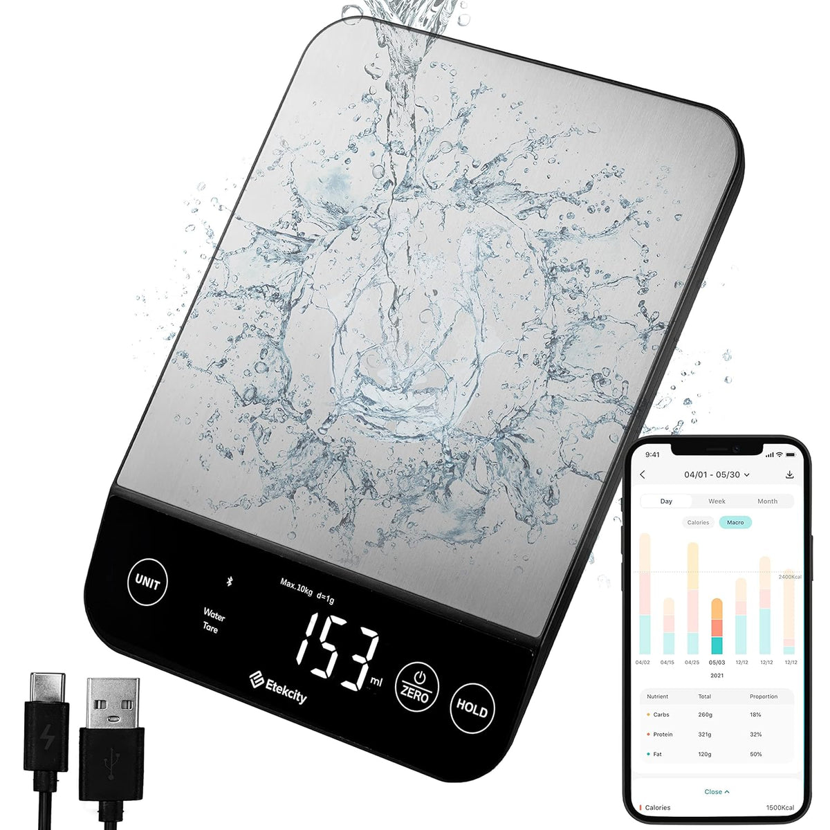 Digital Food Kitchen Scale for Weight Loss, Meal Prep and Cooking - Accurate & Easy to Use, Large Matte Black