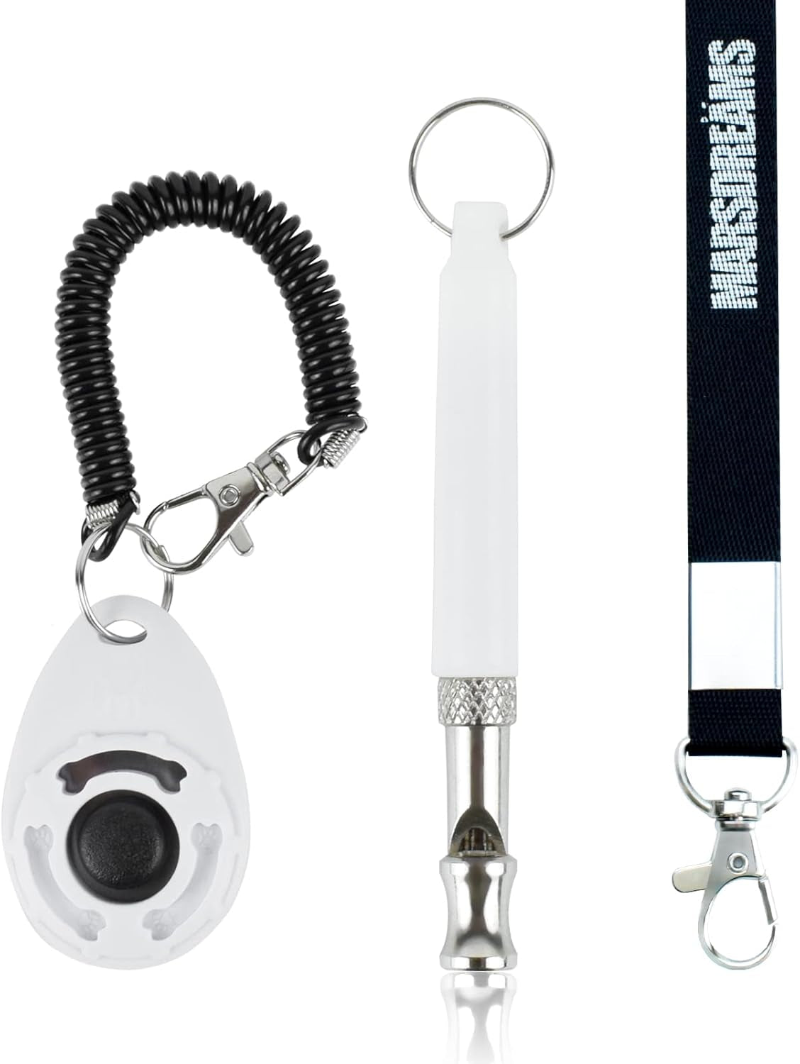Pet Training Clicker & Whistle Set With Lanyard (3-Pack) - Adjustable Frequency Long-Range Behavior & Bark Control, Training Accessories for Dogs & Puppies 