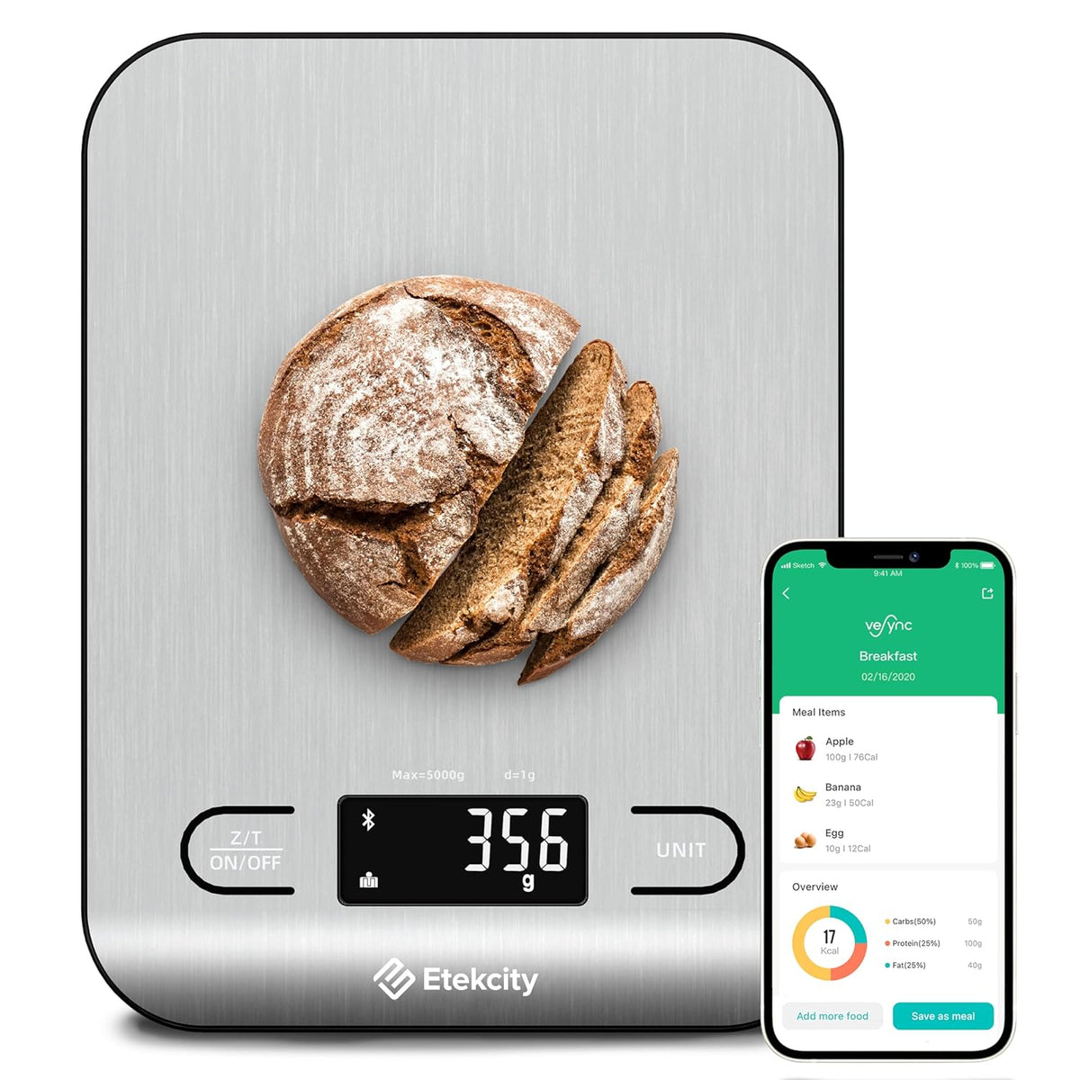 Digital Food Kitchen Scale for Weight Loss, Meal Prep and Cooking - Accurate & Easy to Use, Large Matte Black