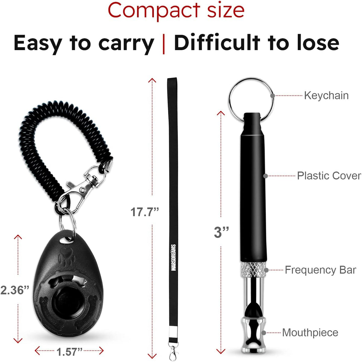 Pet Training Clicker & Whistle Set With Lanyard (3-Pack) - Adjustable Frequency Long-Range Behavior & Bark Control, Training Accessories for Dogs & Puppies 