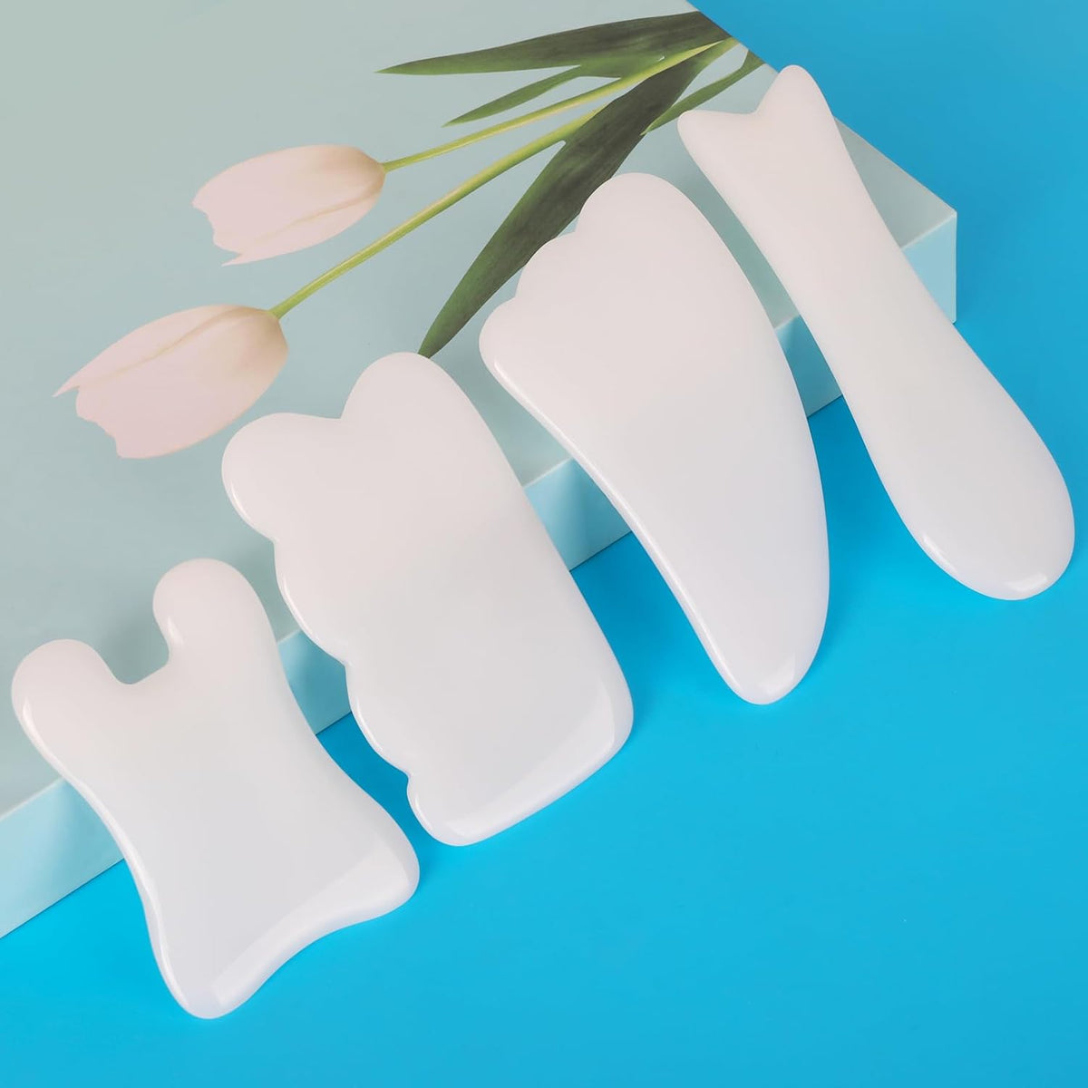 4-Piece Natural Gua Sha Stone Set for Face & Body Sculpting, Lymphatic Drainage, Muscle Release & Skin Glow