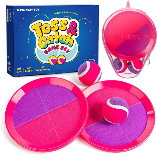 Upgraded Toss & Catch Ball Game Set - Indoor & Outdoor Fun Toy for Kids, Family & Friends (Includes 2 Paddles & 2 Sticky Balls)